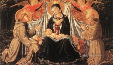 Benozzo Gozzoli Painting - La Virgen y el Niño con los Santos Francisco y Bernardino y Fra Jacopo Benozzo Gozzoli
